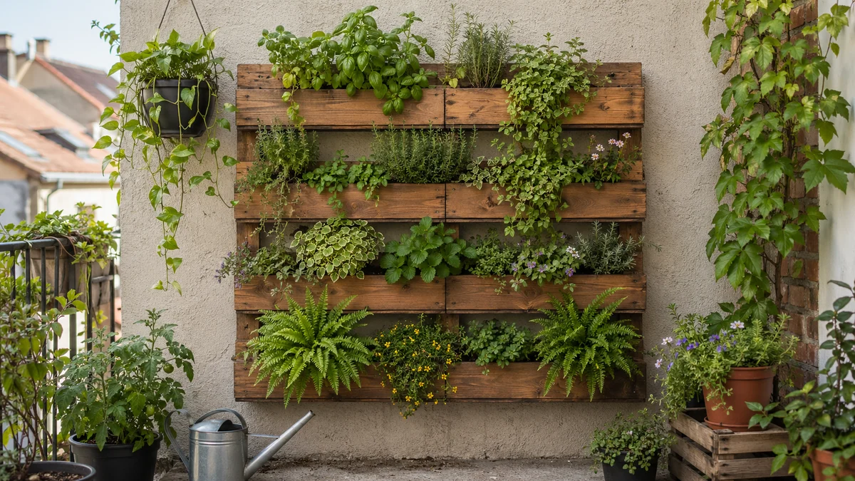 Grădină verticală cu plante verzi pe un perete