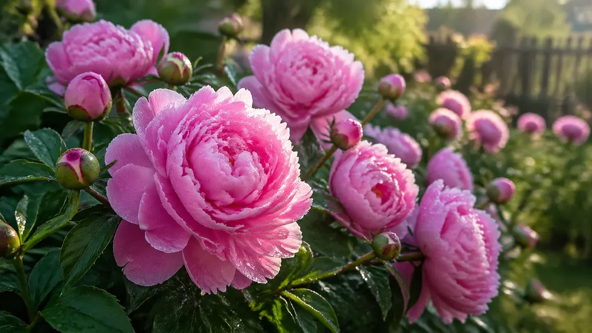 Bujori roz în floare în grădină